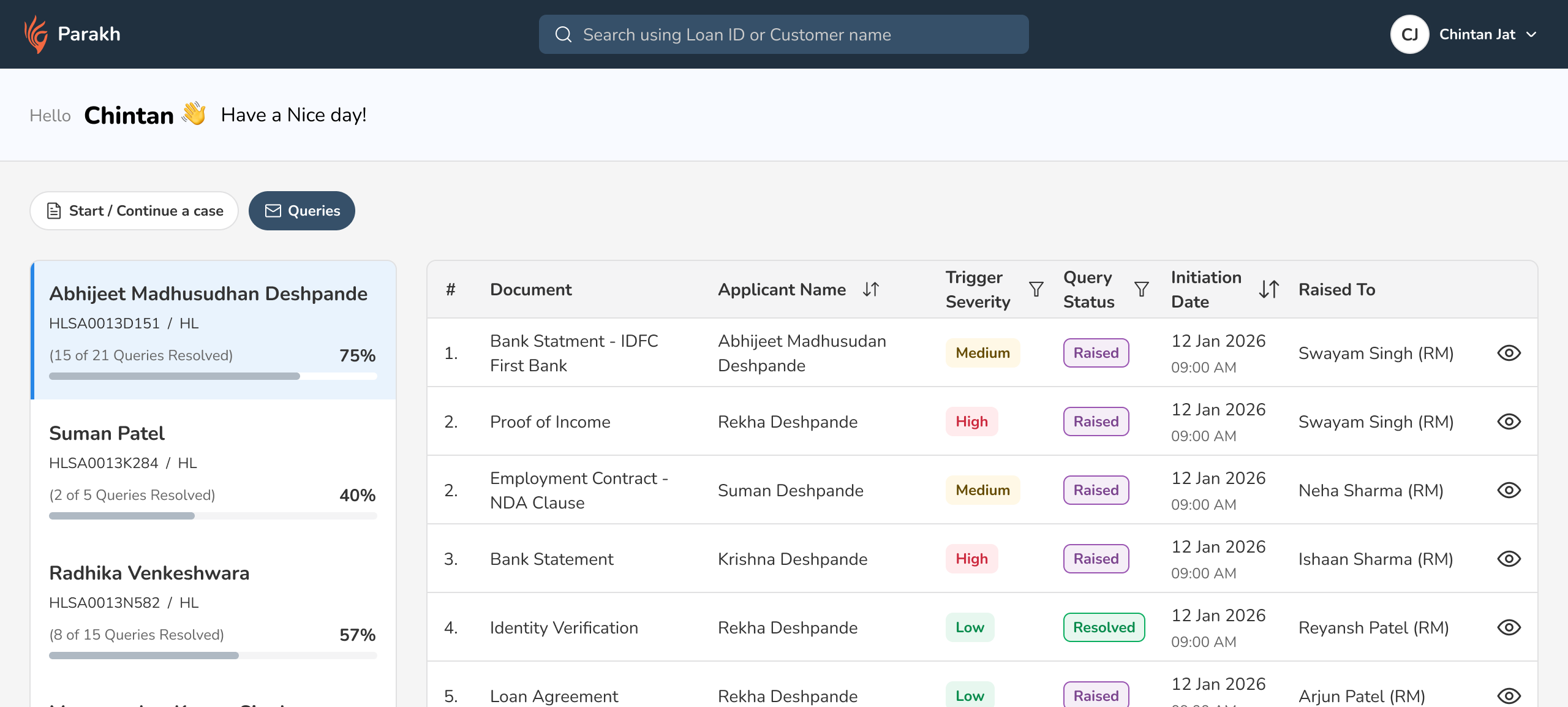 Home page — start or continue a case