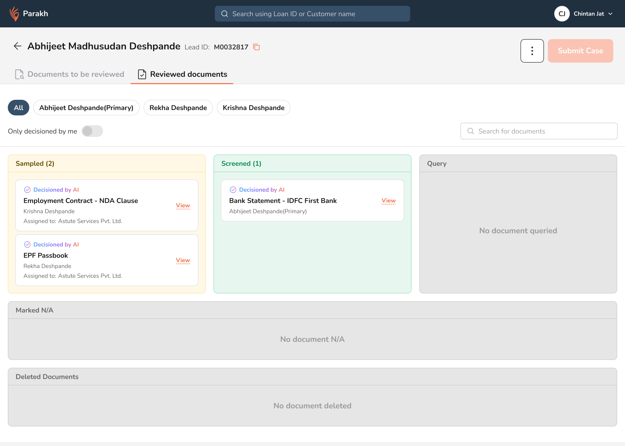 Reviewed documents grouped into sampled, screened and query