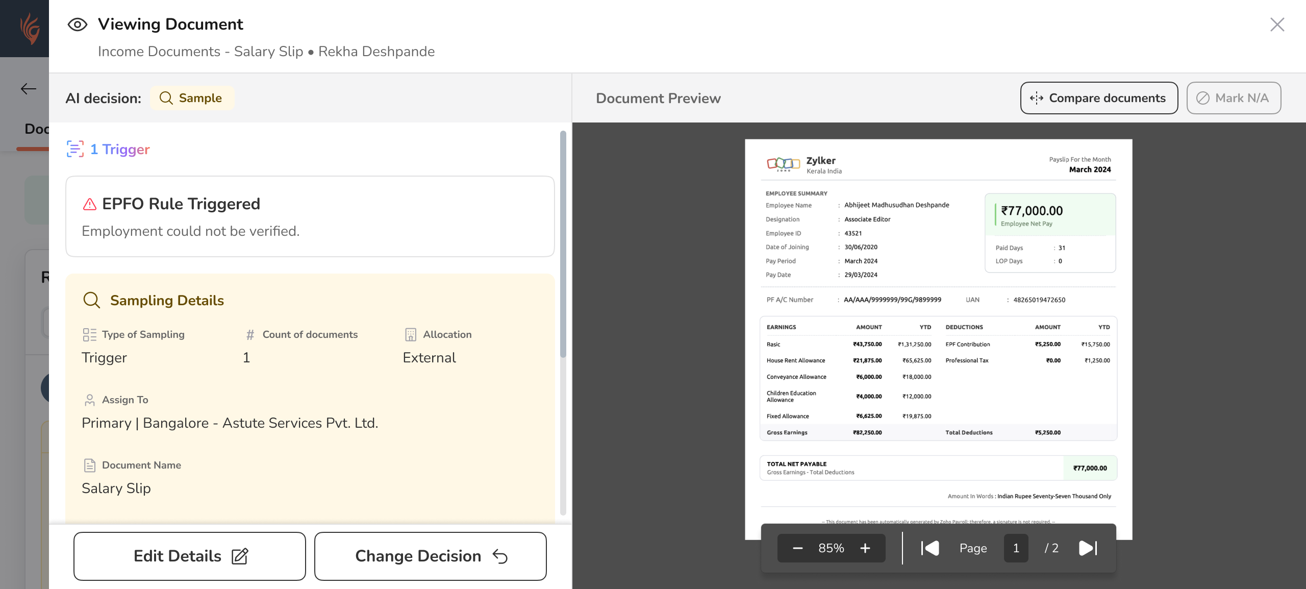 Viewing a document that has already been decisioned