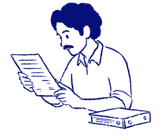 Bala reading a document